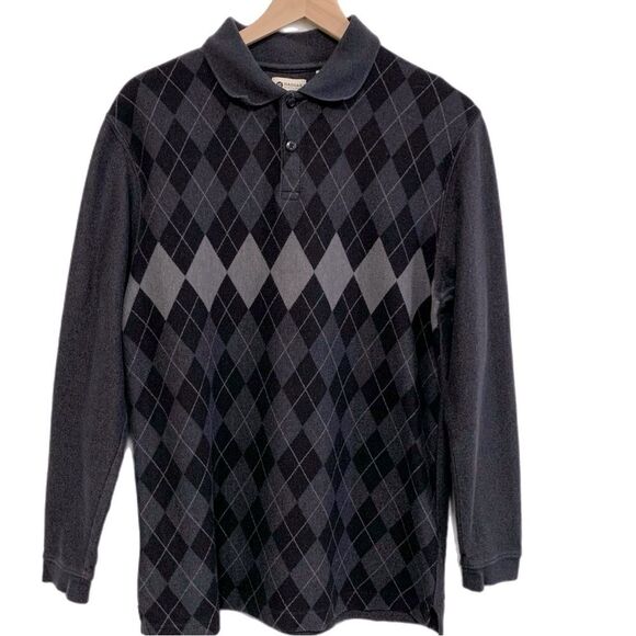 HAGGAR Argyle Sweater Men’s Medium Gray Black Long Sleeve Pop Over. - Picture 1 of 13